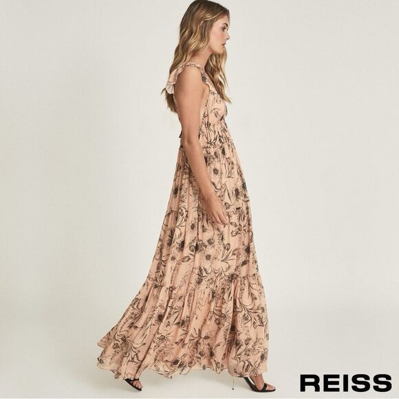 REISS **NWT** Floral Maxi Dress in Blush Peach / Beige - Picture 5 of 13